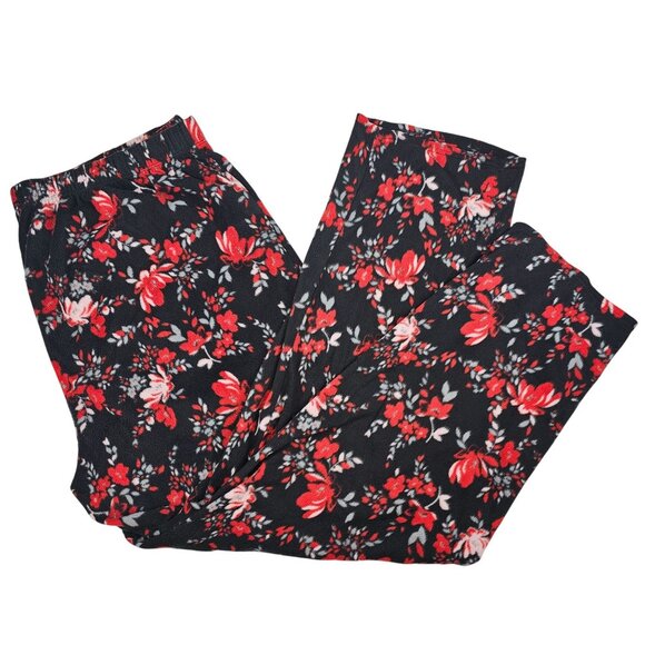 Womens 1X Red Black Floral Print Pajama Pants Bottoms Cozy Comfy Loungewear - Picture 1 of 8
